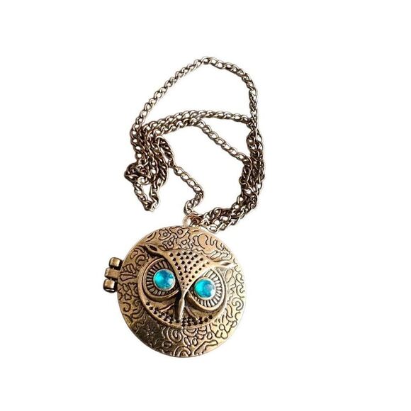 Y2K Antiqued Owl Locket Necklace - Picture 1 of 6